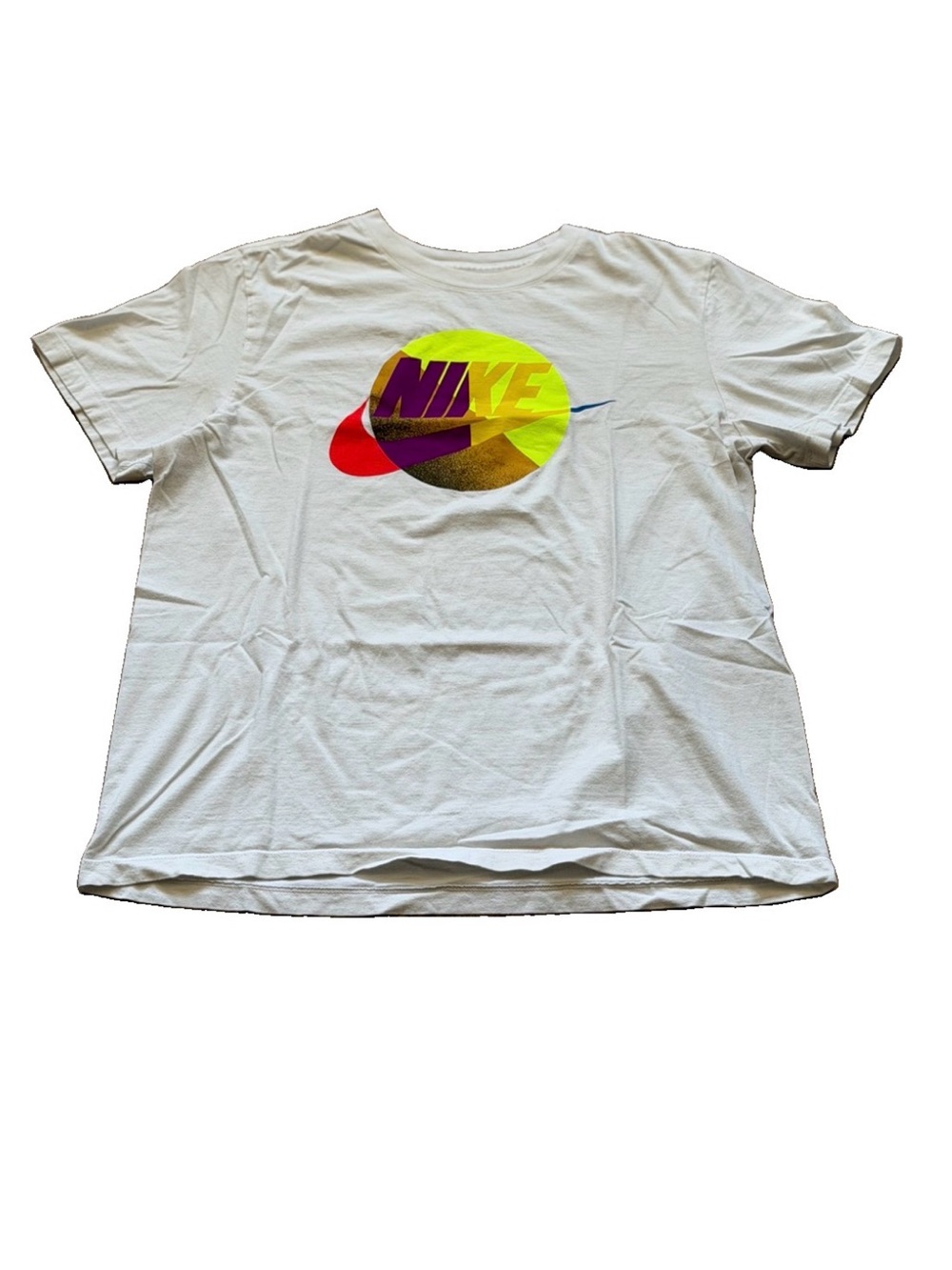 Nike White Tee with Multicolor Planet Logo